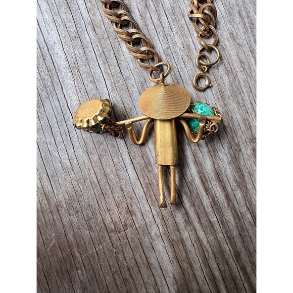 Vintage Brass and Peking Glass Bracelet Water Carrier Germany 7 1/2" Mid Century - Picture 4 of 5